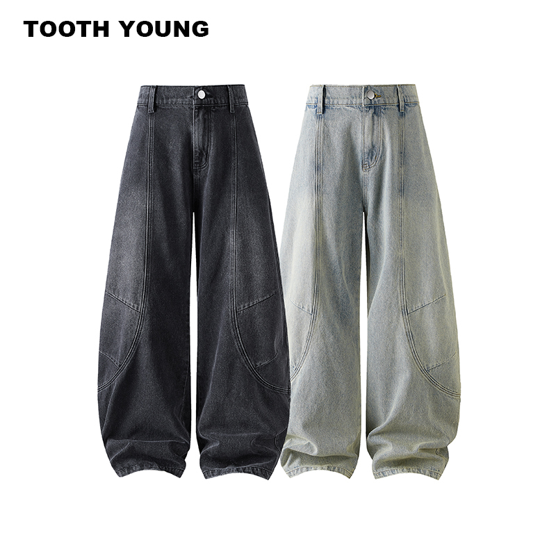 Zheng Yiai Wears [Cow Demon] Washed and Distressed American Street Style Men's Loose Large Size Trendy Scimitar Jeans