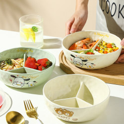Beautiful Ceramic Divided Dinner Plate for Adults Weight Loss Special Divided Bowl for Fat Reduction Meal For Home with Lid Deepened Three-compartment Lunch Box