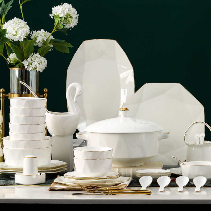 Dishes set home simple Nordic bone china Phnom Penh Jingdezhen bone china tableware set ceramics bowl and plate combination