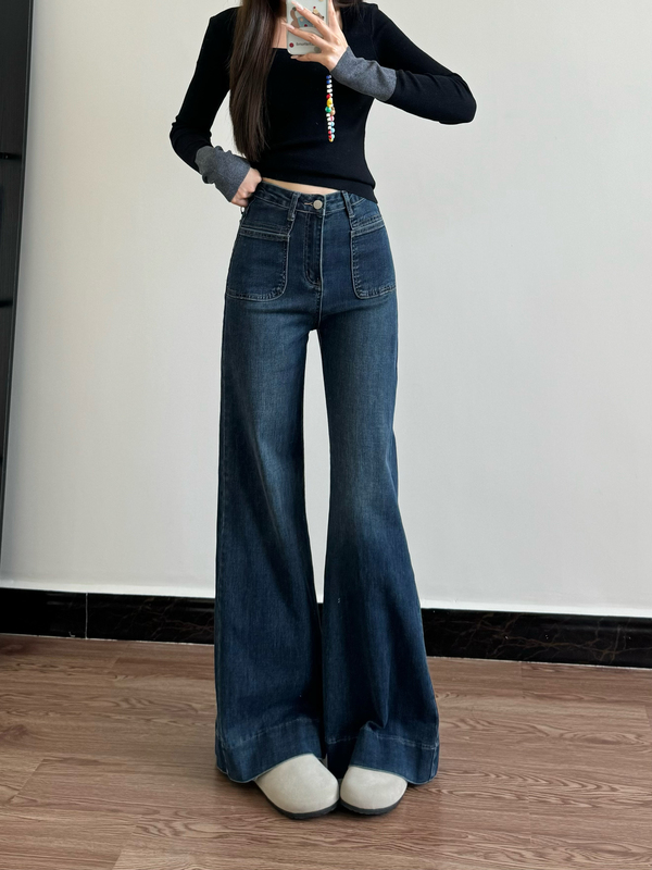 June American Retro Flared Jeans for Women 2025 Spring/Summer New High-Waisted Slimming Bell-Bottom Pants June American Retro Flared Jeans for Women 2025 Spring/Summer New High-Waisted Slimming Bell-Bottom Pants