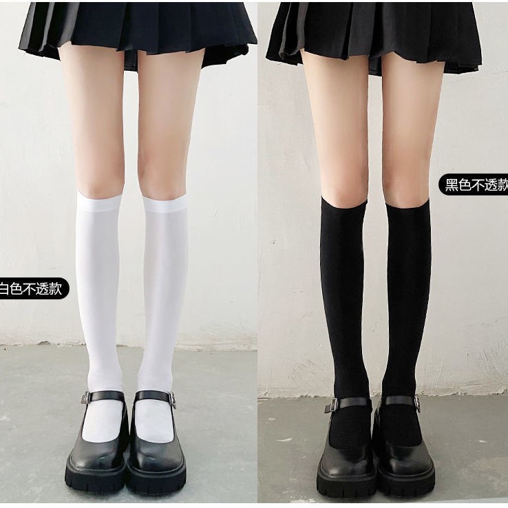 Calf Socks Woman Black Pressure Thin VELVET LONG SILO SOCKS SPRING SUMMER MIDDLE CYLINDER SLIM LEG WHITE JK MICRO PRESS SOCKS