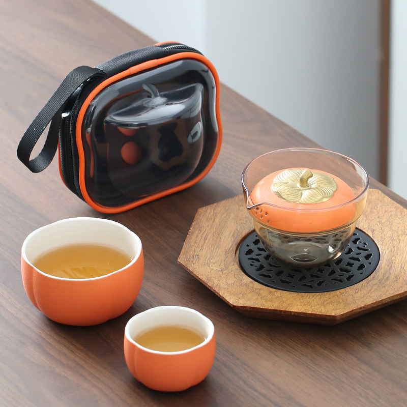 Tea set gift gift guest cup logo teacup one pot fast custom teapot travel two cups of persimmon convenient bag