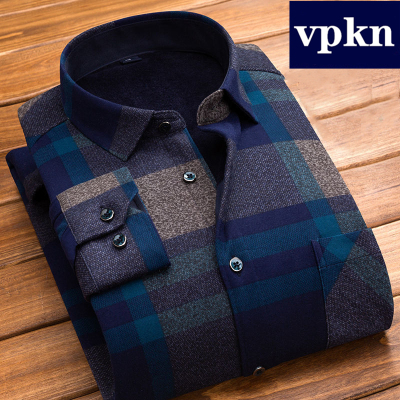 衬衫男加绒秋冬季爸爸装男士长袖加厚衬衣