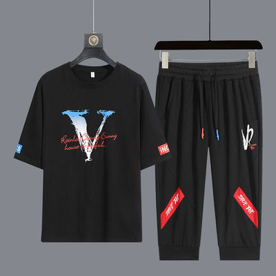 夏季t恤七分裤纯棉短袖运动两件套