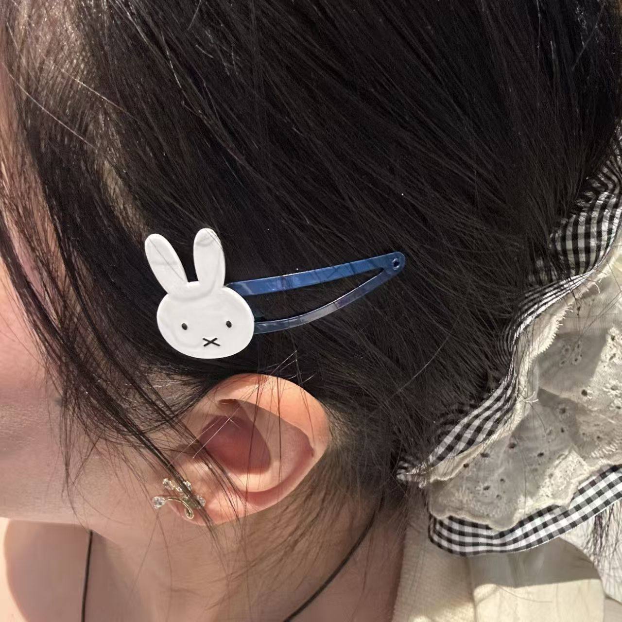 ins Miffy милый, милый, крутой кролик, мультяшный кролик, заколка для волос, bb, боковой зажим, боковые сломанные волосы, девушка, студентка, челка, головной убор