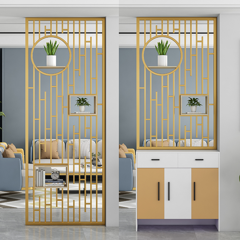 Modern simplified input iron screen wind light luxury grille gate seating room washing table wooden box partition cabinet hollow frame