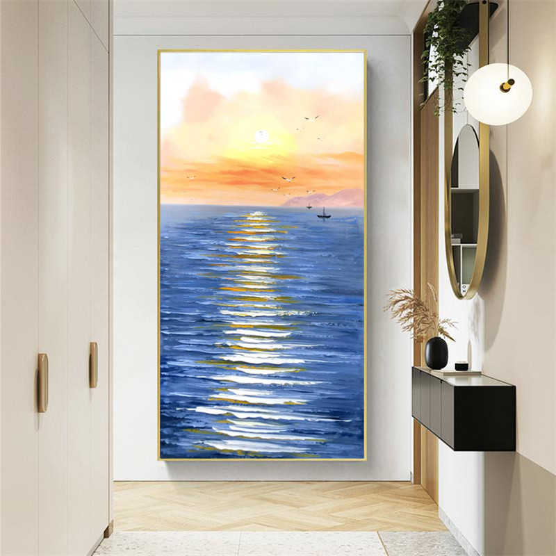 Hand-Painted Porch oil painting modern simple household fantasy decorative painting aisle corridor vertical version Nordic style hanging painting