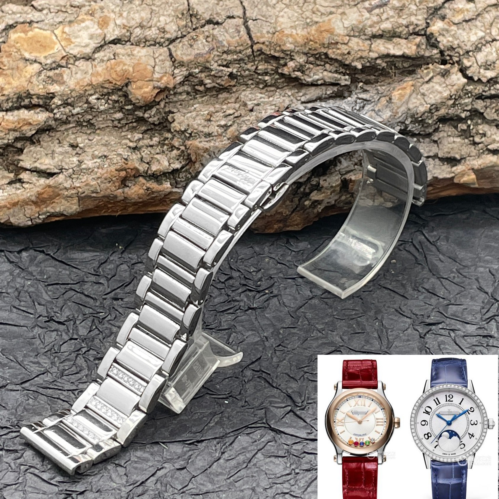 Mengshi Watch Strap Compatible with Jaeger-Lecoultre Datejust 3578430 Chopard Happy Sport Watch Steel Band 16mm