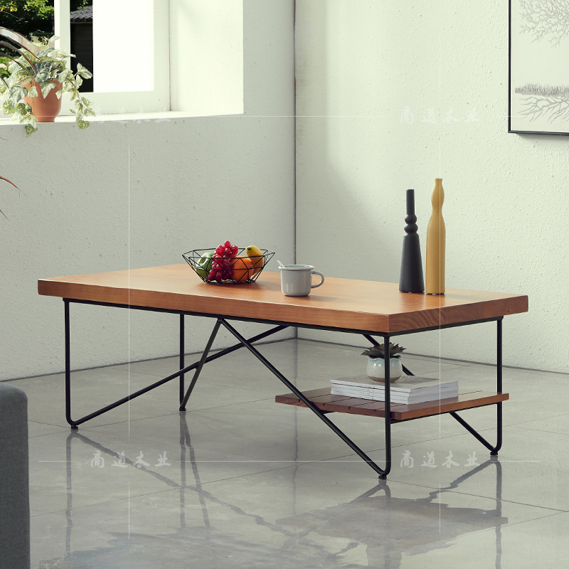 Solid wood coffee table small apartment type low table dining table dual-purpose corner table living room tea rack wrought iron office tea room tea table