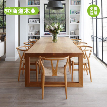 Library reading room table and chair combination Full solid wood long table Bookstore desk reading table Log long table Large table