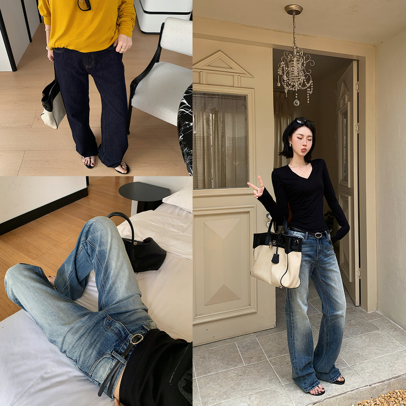 Thirteen Porridge Perfect Proportion 100% Cotton Slightly Spicy High-Waisted Retro Fresh Commuting Summer Versatile Women's Jeans