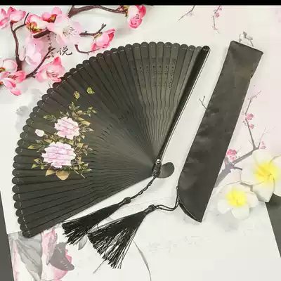 Fan Wooden Chinese style all bamboo folding fan Japanese ancient style men and women classical black easy-to-open and close small dance fan