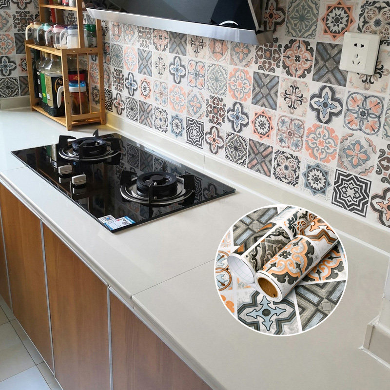 Kitchen tile self-adhesive wallpaper moisture-proof home countertop with self-adhesive cosmetic room waterproof wallpaper hanging ceiling decoration
