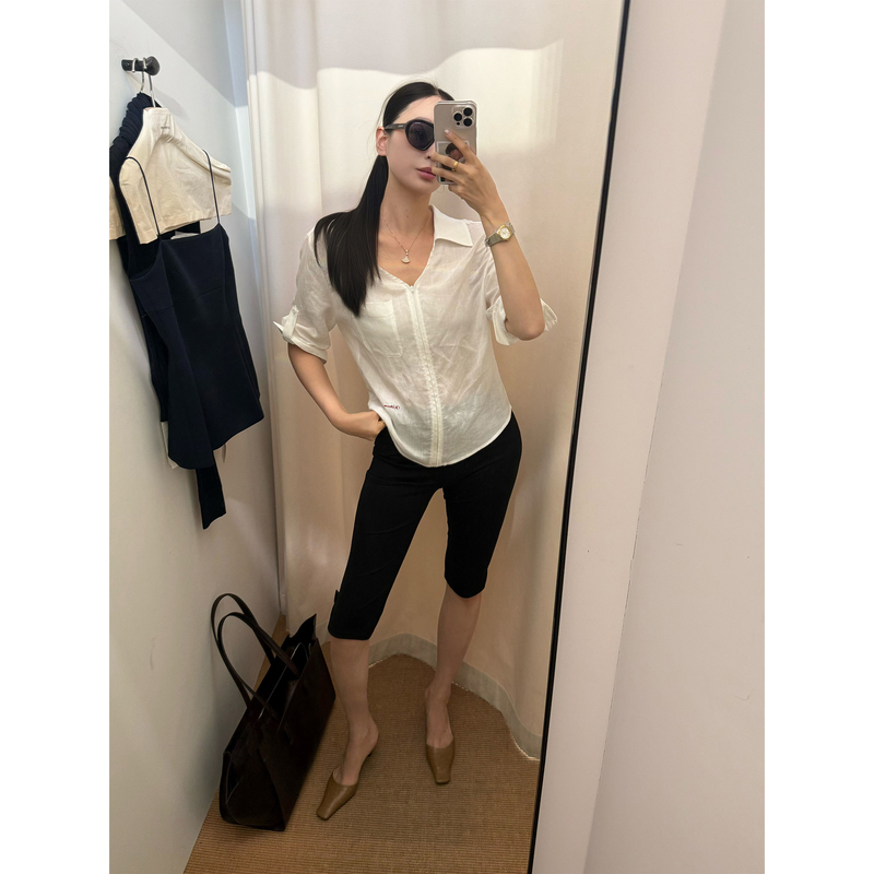 Zhou Miao Zhoumiao【Capri Pants】Modern Slim Fit Stretch Slit Mid-Length Pants Versatile Leggings for Women