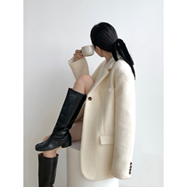 Zhou Miaozhoumiao winter new white woolen suit jacket women's loose casual woolen coat