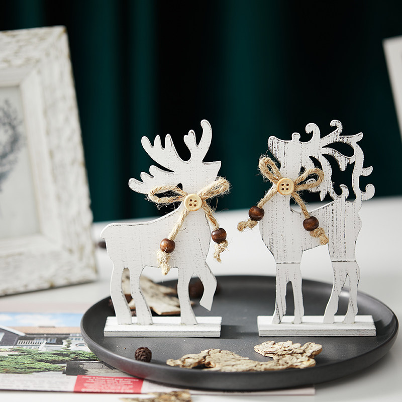Hong Vast Wooden Christmas Elk Pendulum to make old retro white Nordic minimalist desktop Display Christmas decorations-Taobao