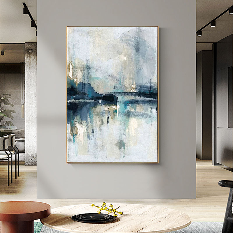 Entrance Xuanguan Decoration Painting Vertical Version Corridor Nordic Light Extravagant Living Room Custom Pure Hand Painted Abstract Oil Painting Blue Hanging Painting