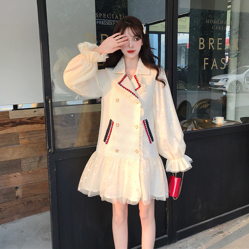 Sandro Moscoloni celebrity temperament suit skirt spring and summer fake two-piece stitching long-sleeved fishtail dress - Taobao