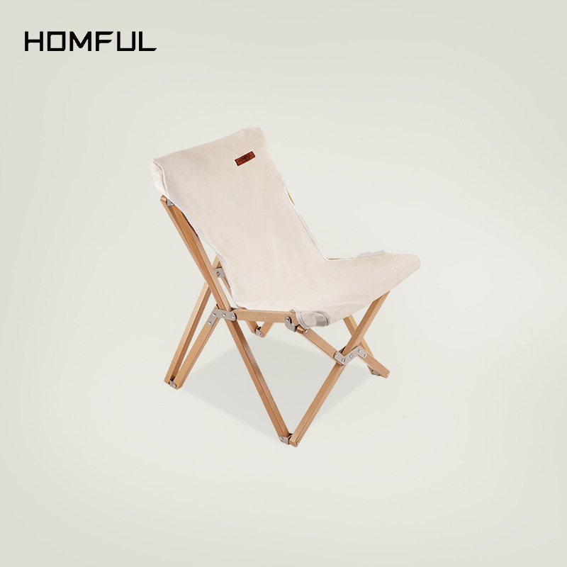 HOMFUL Haofeng Portable Outdoor Folding Chair Solid Wood Lounger Camping Beach Chair Self-driving Light Chair