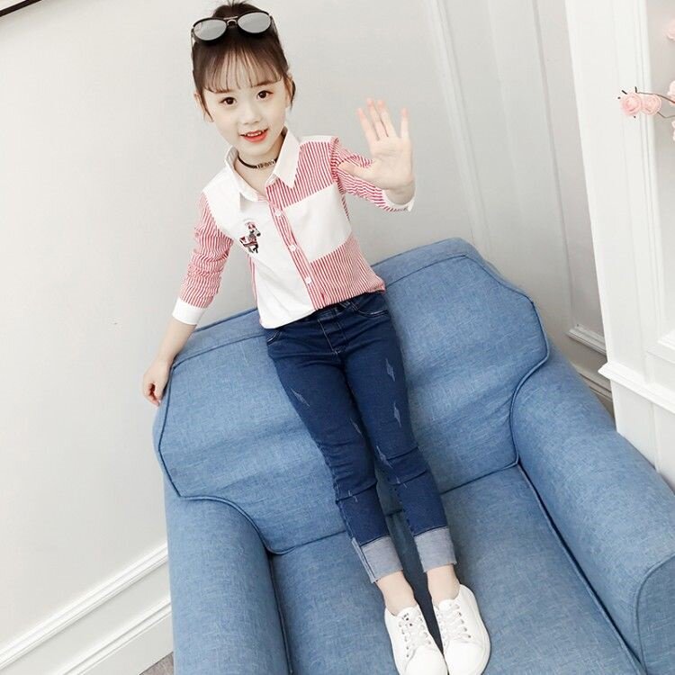 Girl Shirt 2022 Spring Autumn New Children Trendy Spring Clothing Girl Shirts Fashion Casual Blouses Foreign Palate Dress