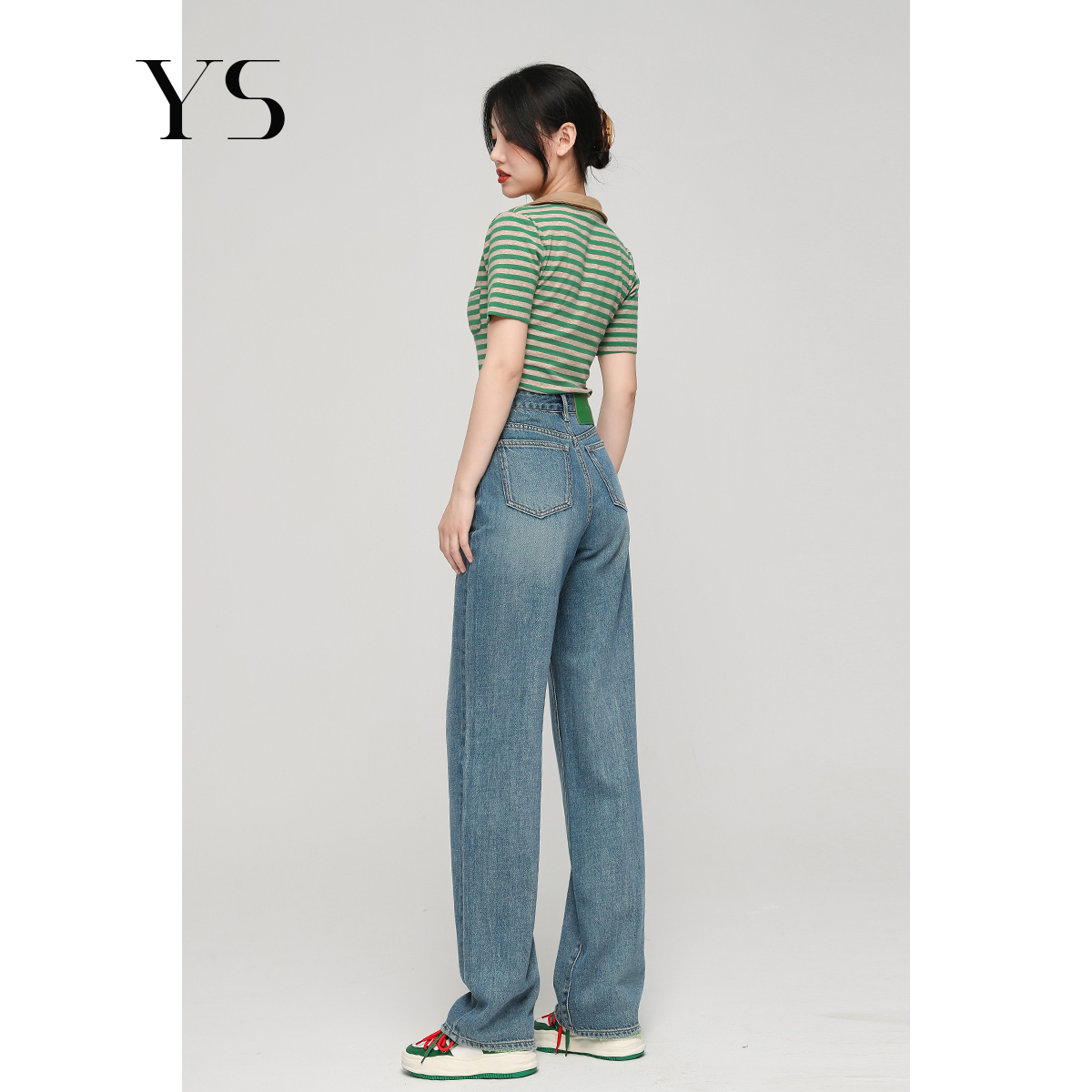 Wang Youshan High waist jeans female autumn winter loose sense 2023 tug straight barrel pants with slim width legs long pants-Taobao