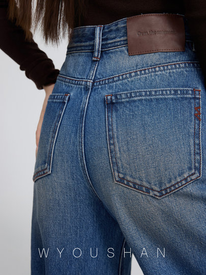 【王幼珊】阔腿牛仔裤女拖地高腰秋冬季直筒长裤宽松裤子 漆蓝505