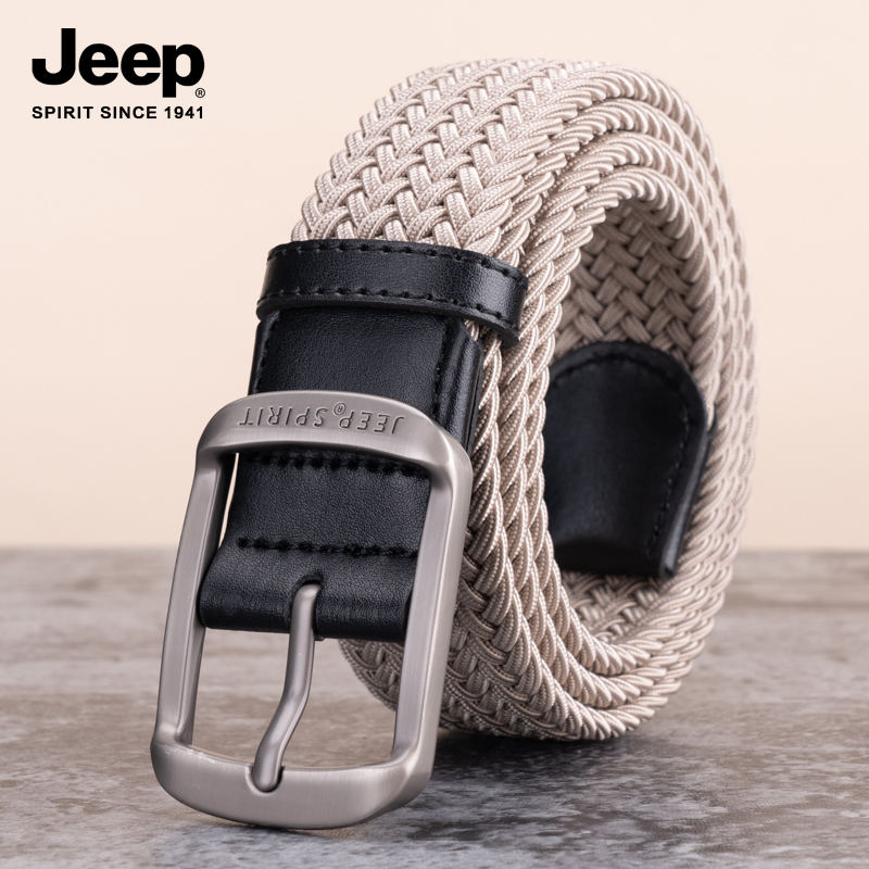 Jeep Spirit Jeep Belt Men's Canvas Casual Woven No-Hole Belt Versatile Elastic Waistband