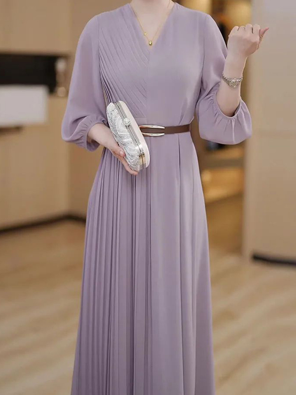 Fashionable and Stylish Simple Solid Color Slim-Fit Age-Reducing Dress 2026 Summer New Waist-Cinching Slimming Long Dress That Covers the Body