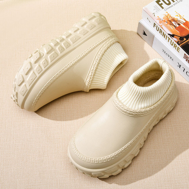 Eva soft sole Tire-Soled Waterproof Cotton Slippers for Men, Autumn and Winter, Couple's Outdoor Wear, Non-Slip, Indoor Home Use, Fleece-Lined for Women