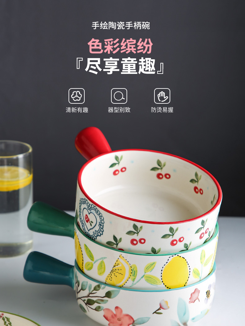 Japanese lovely handle household ceramic bowl with the microwave oven for a single small bowl tableware rainbow such as bowl dish