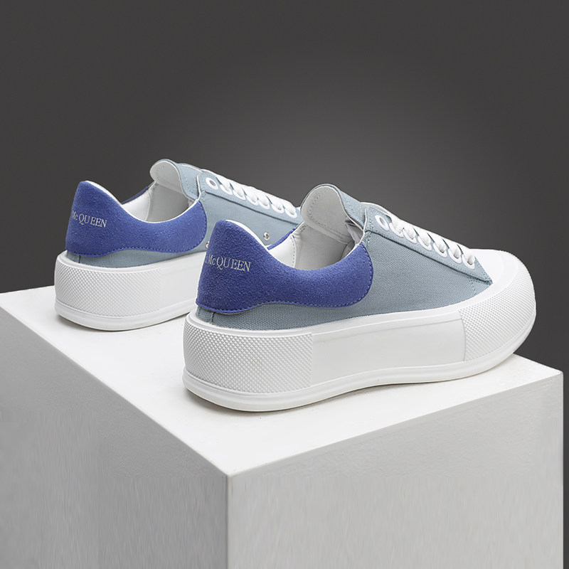 McQueen white shoes women's autumn canvas shoes 2022 new women's shoes haze blue thick bottom round toe sports casual shoes
