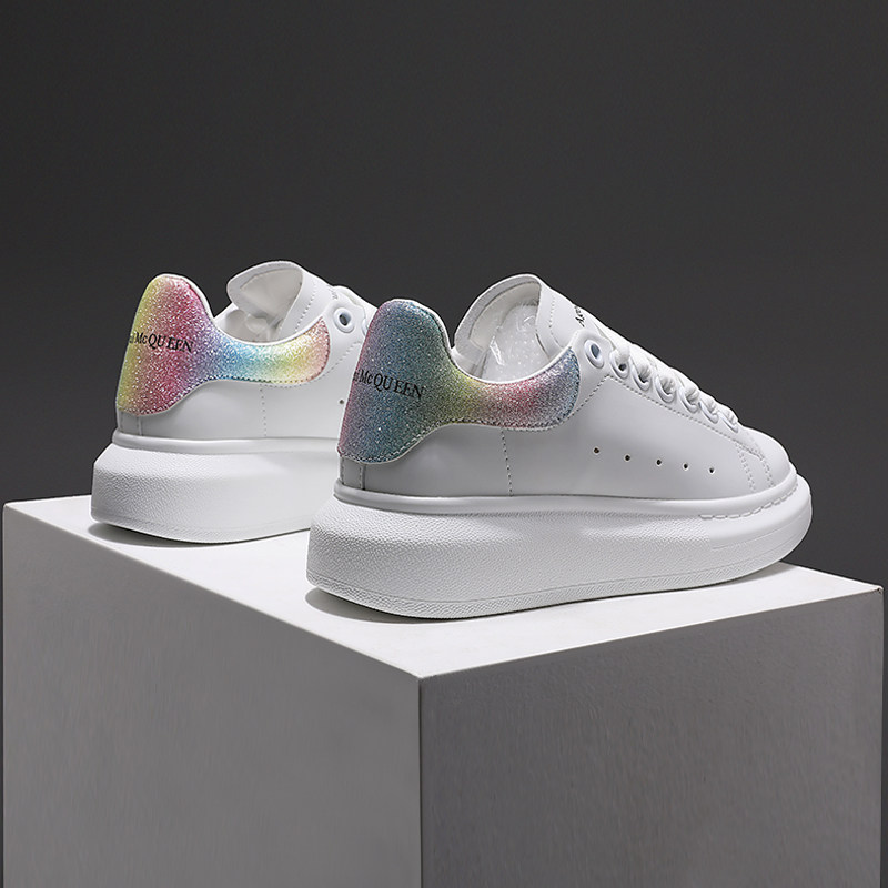 Summer women's shoes McQueen white shoes 2021 new inner heightened sponge cake thick bottom leather wild casual shoes