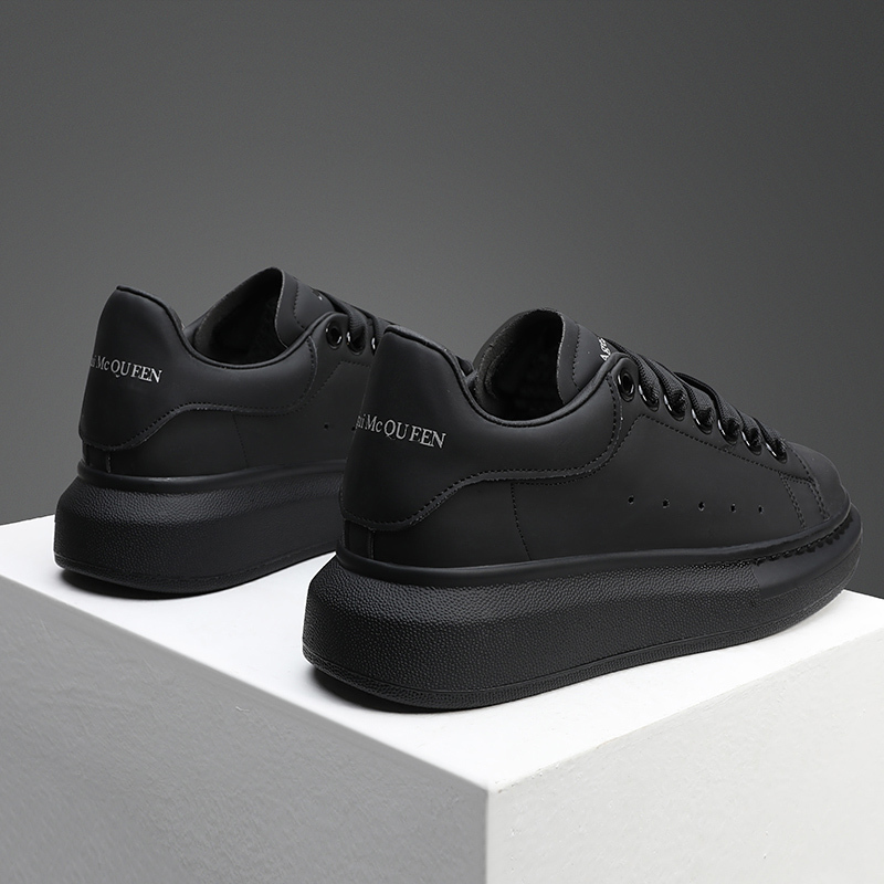 Genuine Leather Mcqueen White Sneakers with Height-Increasing Thick Soles, Black Casual Sneakers, Couple's Sports Shoes, Mcqueen Shoes for Women and Men