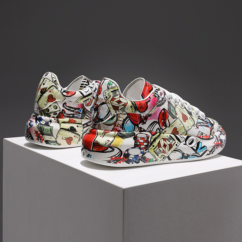 Graffiti personalized shoes women's trendy McQueen white shoes 2021 new thick bottom inner heightening sports casual shoes couple models