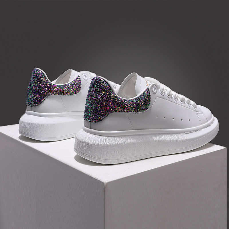 McQueen white shoes 2021 new women's shoes leather thick sole shoes color sequins all-match fashion casual shoes trend