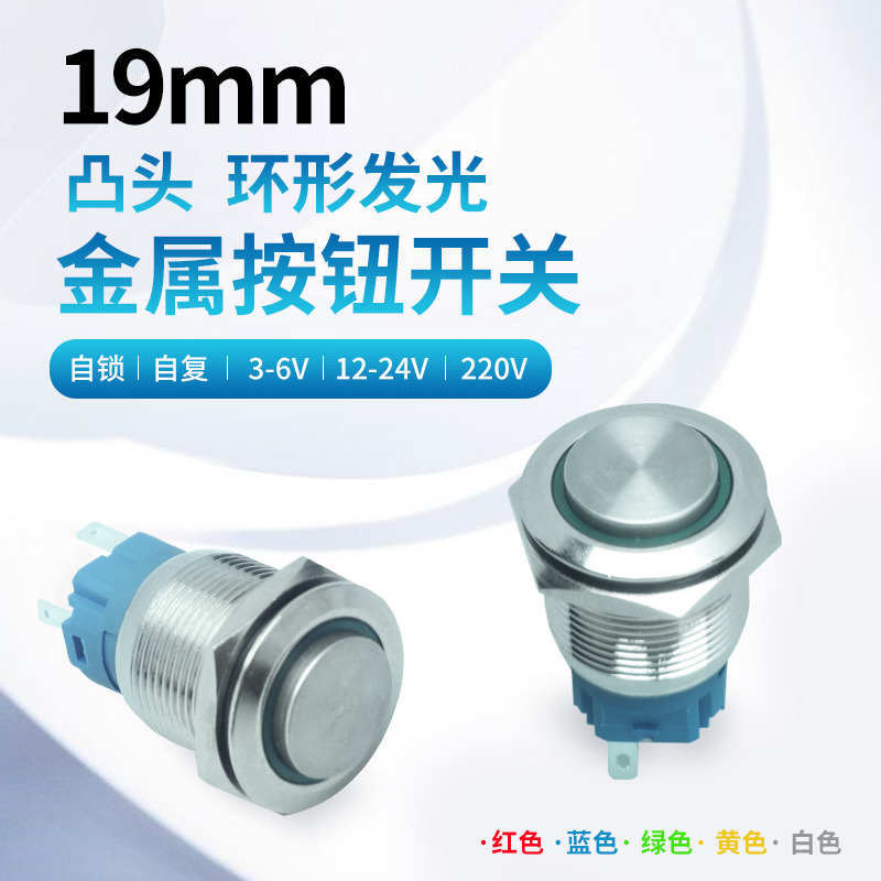 19mm metal switch button waterproof with lamp LED ring luminous self-duplex self-locking 6V-220V high head button