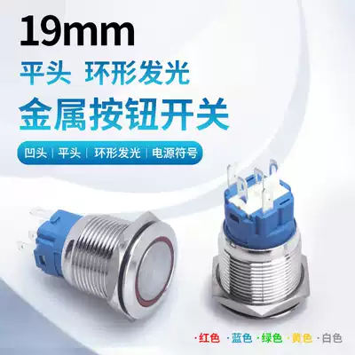 19mm metal button waterproof switch LED light Small start switch Self-locking self-reset 6V-220V with wire
