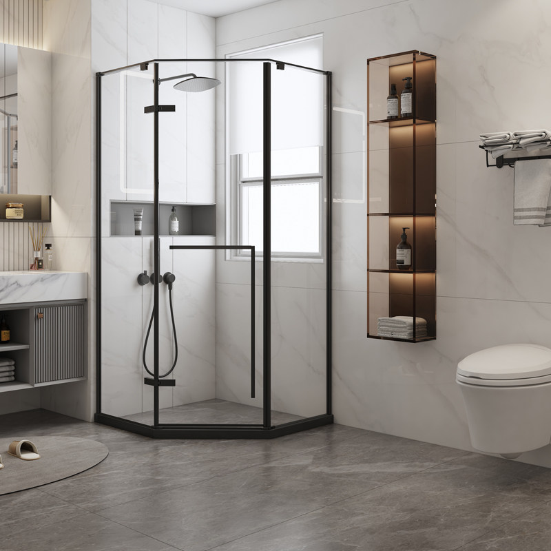 Wave Whale Gun Grey Diamond Type Shower Room Extremely Narrow Glass Inside And Outside Flat Door Dry And Wet Separation Partition Makeup Room Bath