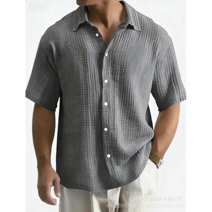 European and American Cross-Border 2025 Summer New Loose Casual Soft Skin-Friendly Short-Sleeved Shirt Button-Down Long-Sleeved Top for Men European and American Cross-Border 2025 Summer New Loose Casual Soft Skin-Friendly Short-Sleeved Shirt Button-Down Long-Sleeved Top for Men
