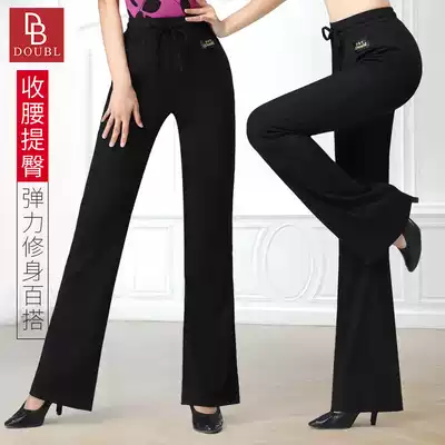 Dan Bo Luo dance pants women's black elastic waist micro-body pants slim square dance thin Latin dance pants