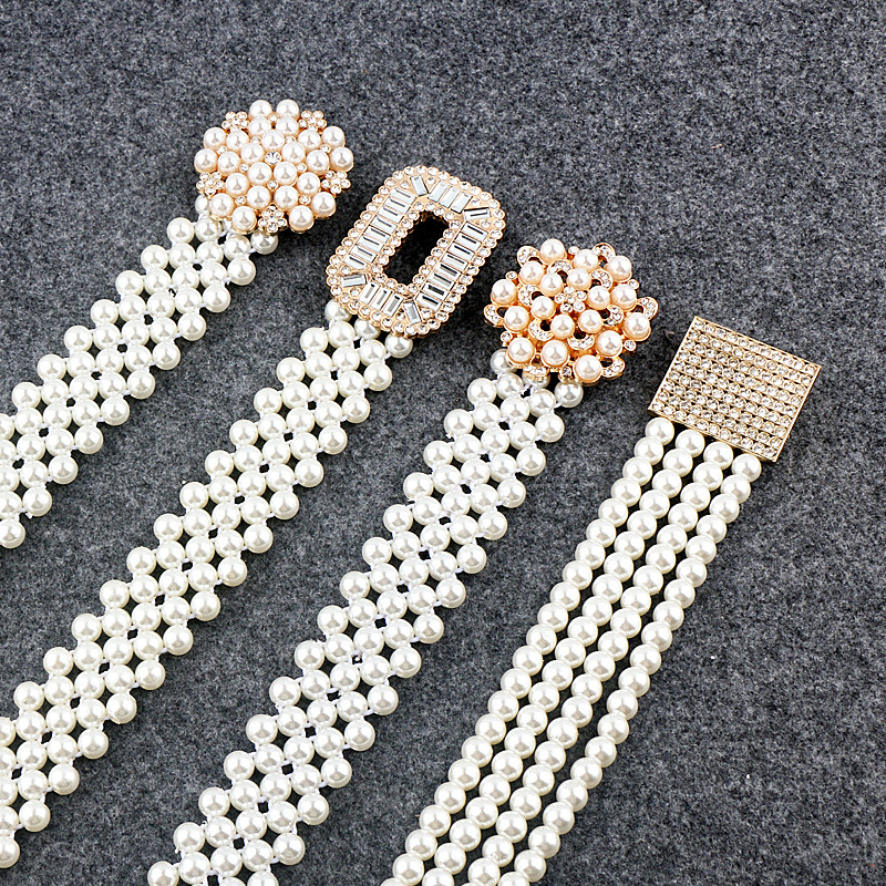 Women's buttoned head pearl belt dress waist thin stretch waist seal waist ornament with skirt stretch fashion