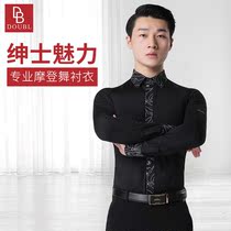 Dan Bo Luo modern dance clothes men long sleeve dance practice clothes national standard dance black ballroom dance top dancing clothes