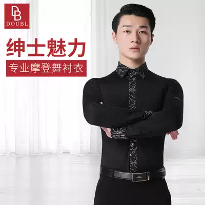 Danbaolo modern dance suit Men's long-sleeved dance practice suit National standard dance black social dance top dance costume