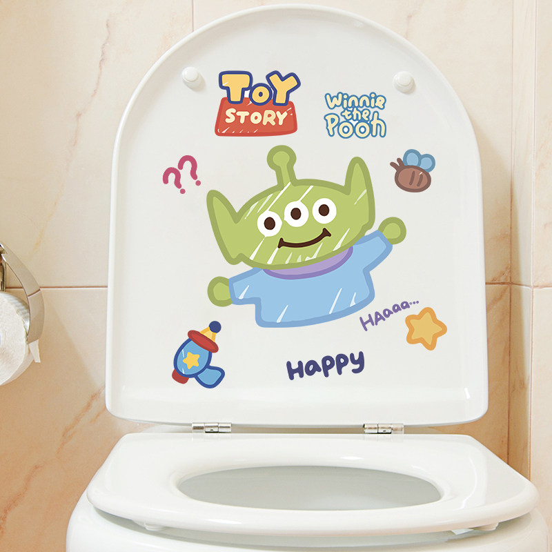 Cute Three-Eyed Paparazzi Toilet Sticker Waterproof Makeup Room Creative Personality Bathroom toilet lid No mark Decorative Sticker