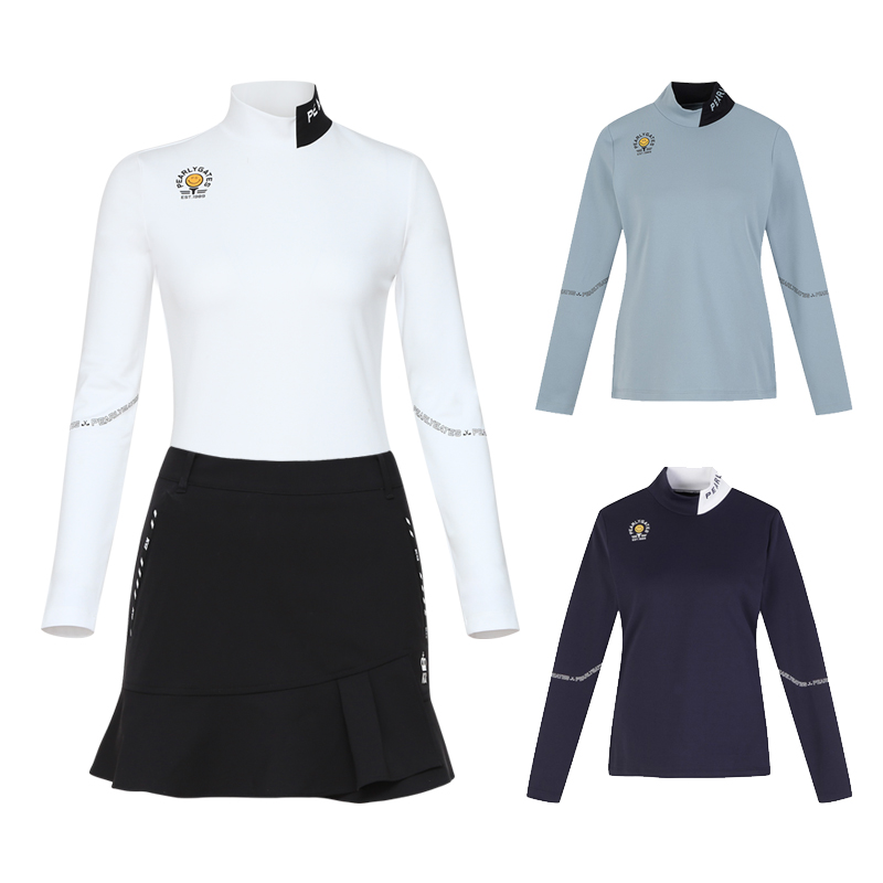 South Korea's export long-sleeved T-shirt slim women's high-necked golf warm white brushed fleece outdoor quick-drying bottoming