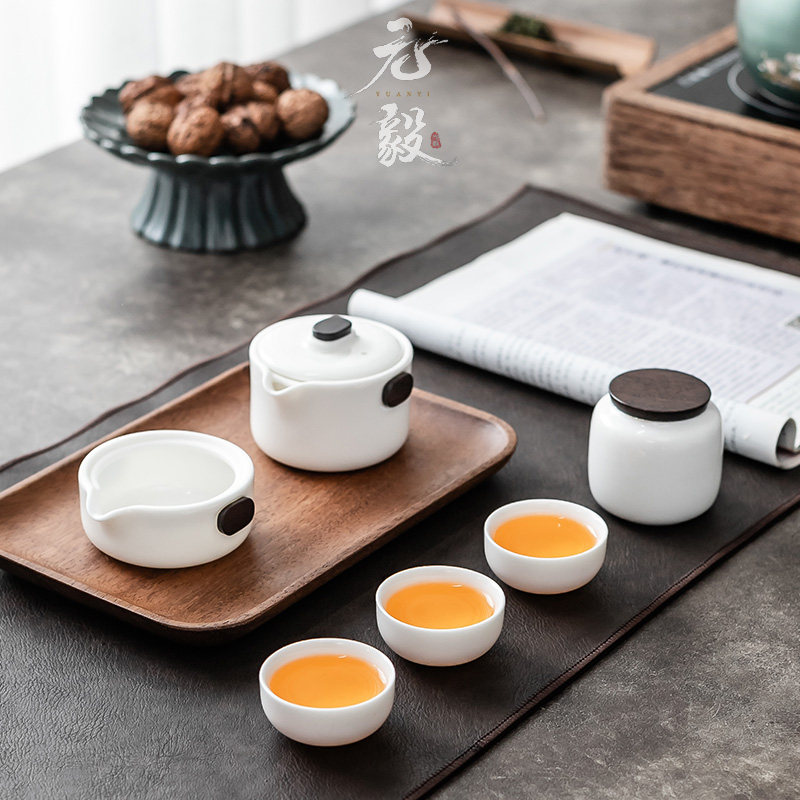 Defied white porcelain modern minimalist office a pot of three cups portable outdoor travel Gongfu tea with small set of tea maker-Taobao