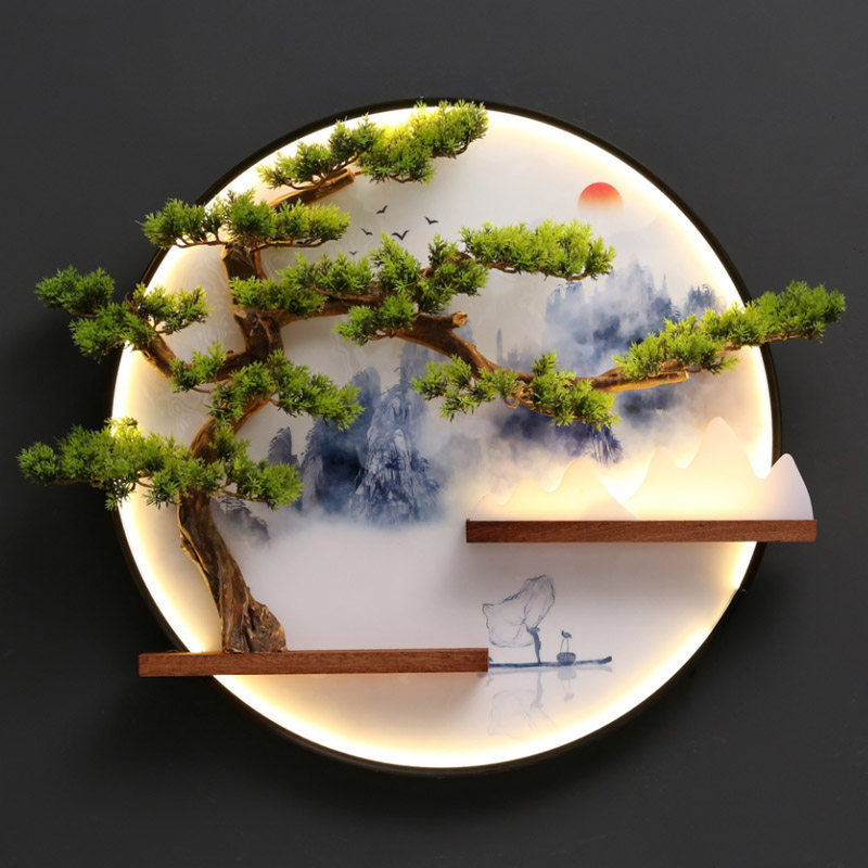 New Chinese wall-mounted round wall Decorative Living Room Sofa background Greeting Guest Loose Pendant Tea Room Decorated Pendant-Taobao