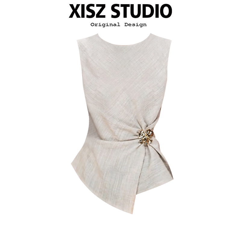 Light Mature Style Twist Design Waist-Cinching Sleeveless Vest for Women, New Summer Slim-Fit Slimming Lyocell Linen Outerwear Top Light Mature Style Twist Design Waist-Cinching Sleeveless Vest for Women, New Summer Slim-Fit Slimming Lyocell Linen Outerwear Top