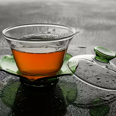 Japanese Kung Fu heat-resistant glass hand grip three-cap Bowl not hot hand transparent thick tea bowl with lid household tea set