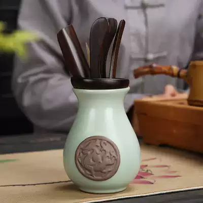 Kung Fu Ruyao Tea Ceremony Six Gentleman Set Solid Wood Chicken Wings Ebony Bamboo Tea Set Accessories Storage Tea Spoon Tea Clip